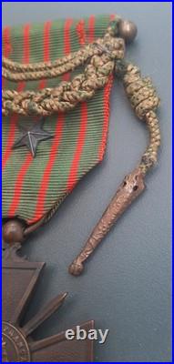 WW1 Croix de Guerre 1915 avec Fourragère bronze 1914-1918 ORIGINAL FRENCH MEDAL